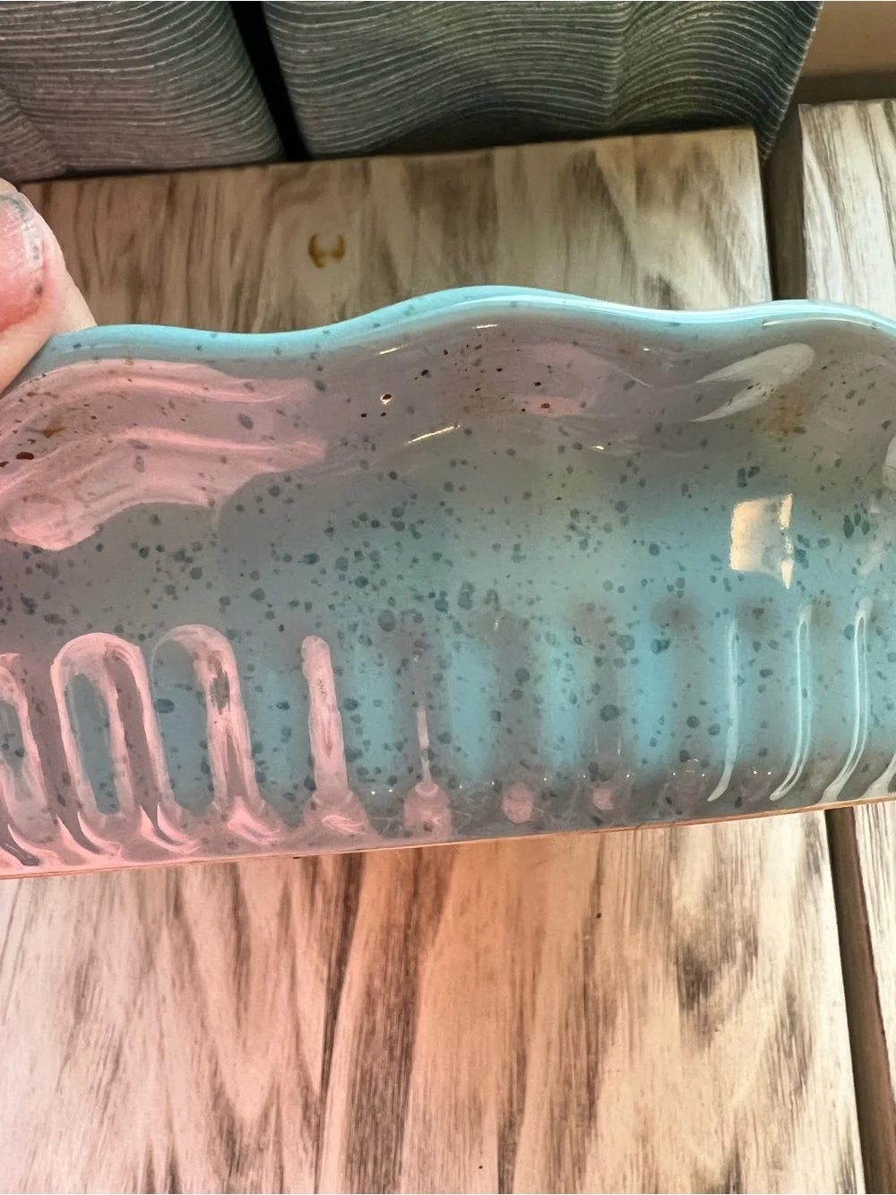Paula Deen Blue Speckled Stoneware Pie Dish 11” Scalloped Baking Pan